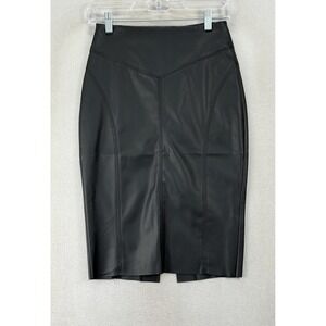 Express Black Leather High Rise Midi Skirt Size 00‎ NWT Sexy Minimal Chic